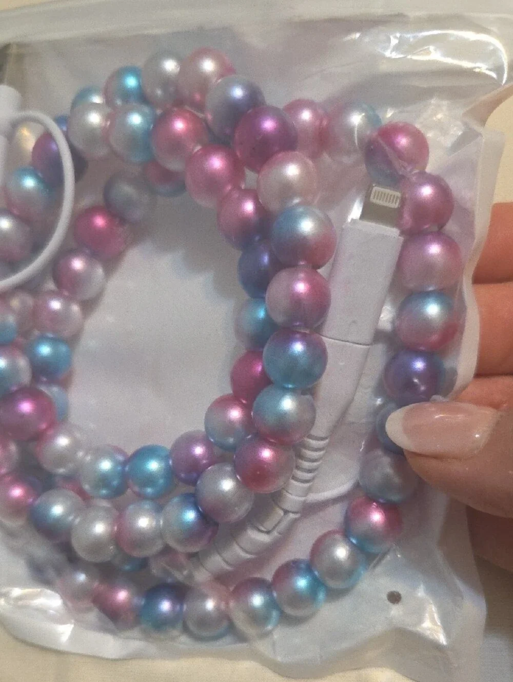 Universal Beaded Charging Cable - Multicolor Pearl Beads
